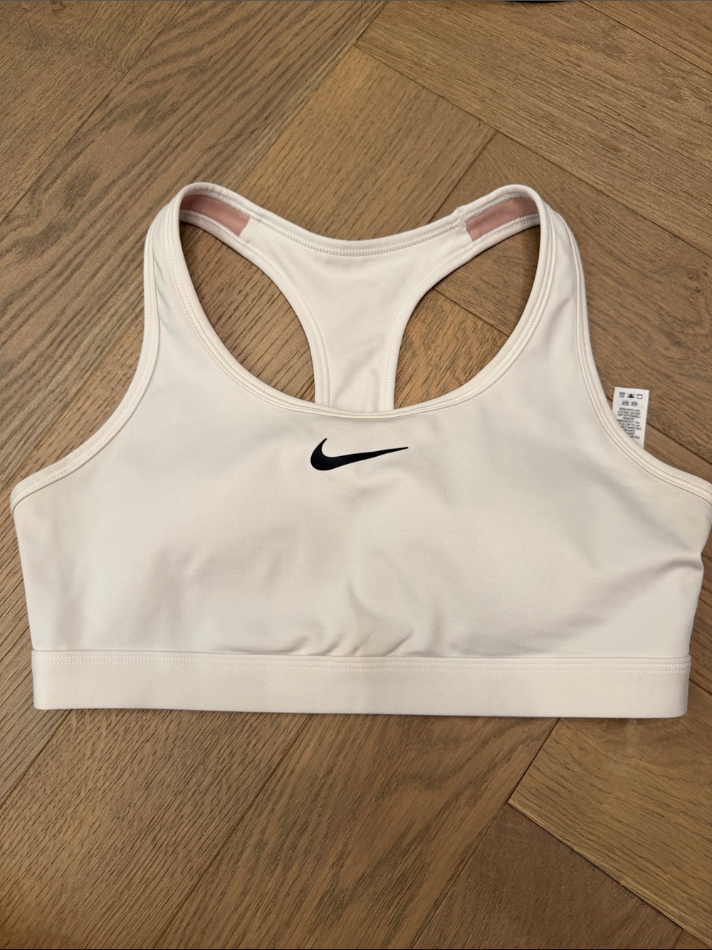 Nike Cream Racerback Dri-FIT Sports Bra with Black Swoosh
